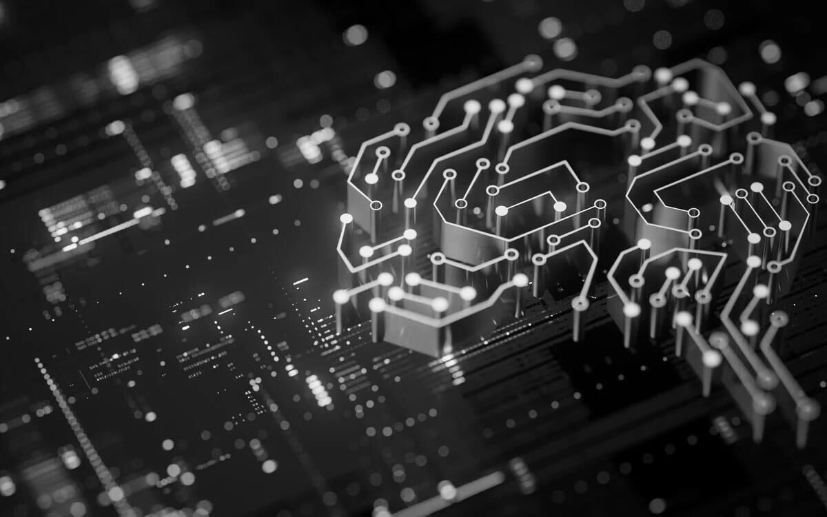 An image of a brain shown on an electrical circuit board.